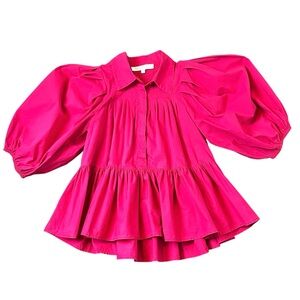 Meet me in Santorini Top Size S Pink Large Puff Sleeves Ruffle Coquette Girl